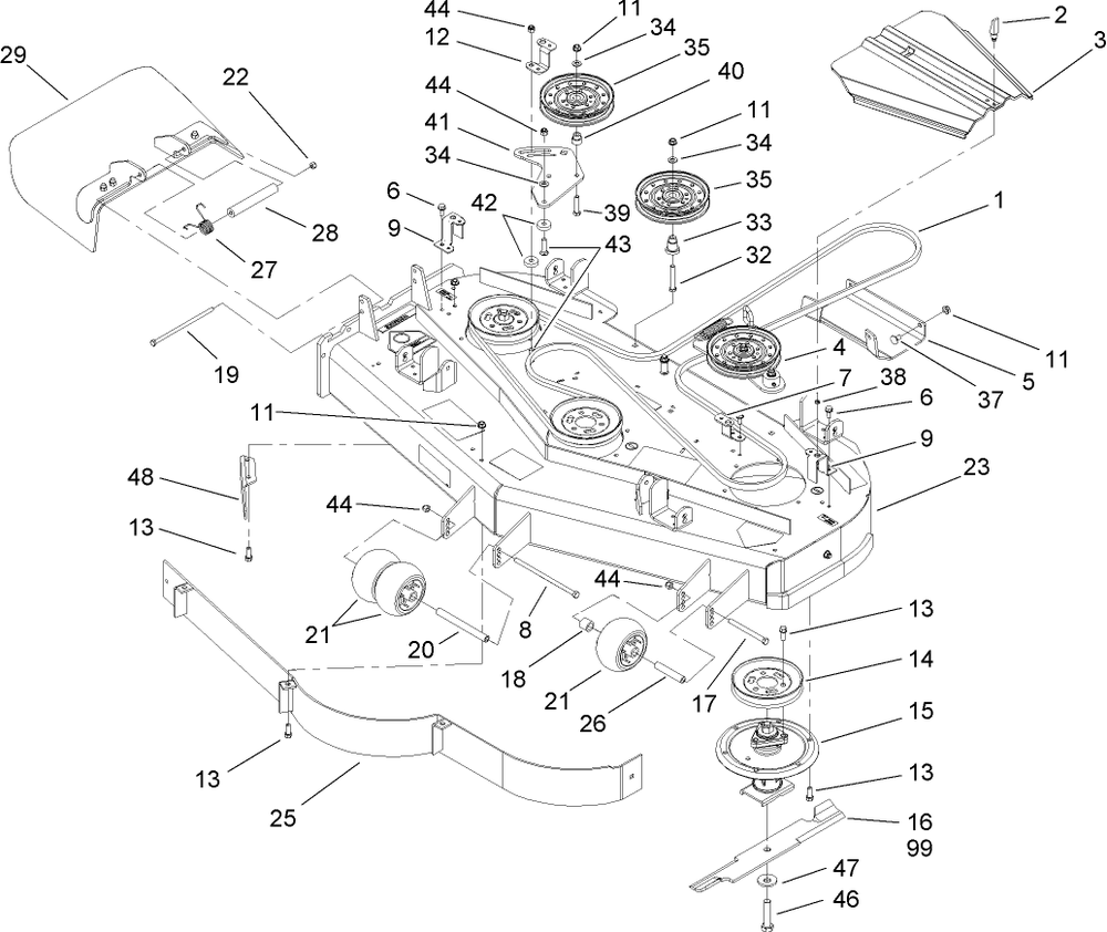 Deck Assembly Diagram and Parts List for 74410 (260002001-260999999)(2006) Toro Lawn Mower