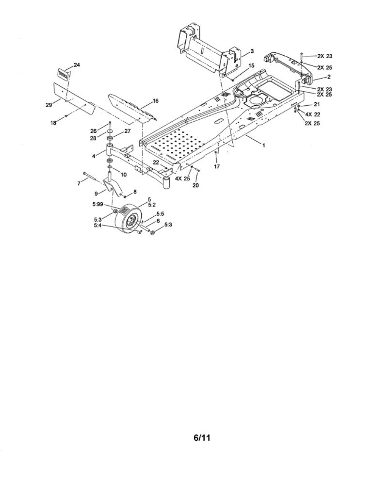 Frame And Castor Wheel Assembly Diagram and Parts List for 74373 290004013 AND UP Toro Lawn Mower