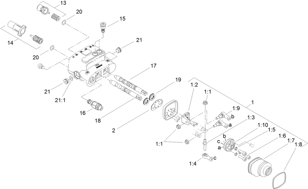 Two Spool Valve Assembly No. 106-9307 Diagram and Parts List for 22322 407400000 - 407999999 Toro Lawn Tractor Accessories