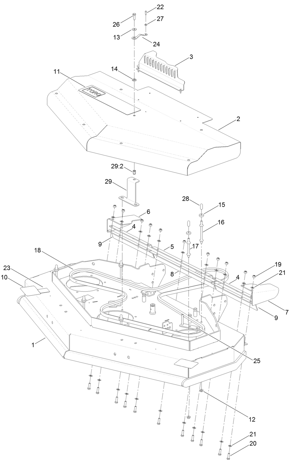 48 Inch Deck And Cover Assembly Diagram and Parts List for 2712 400000000 - 409999999 Toro Lawn Tractor Accessories