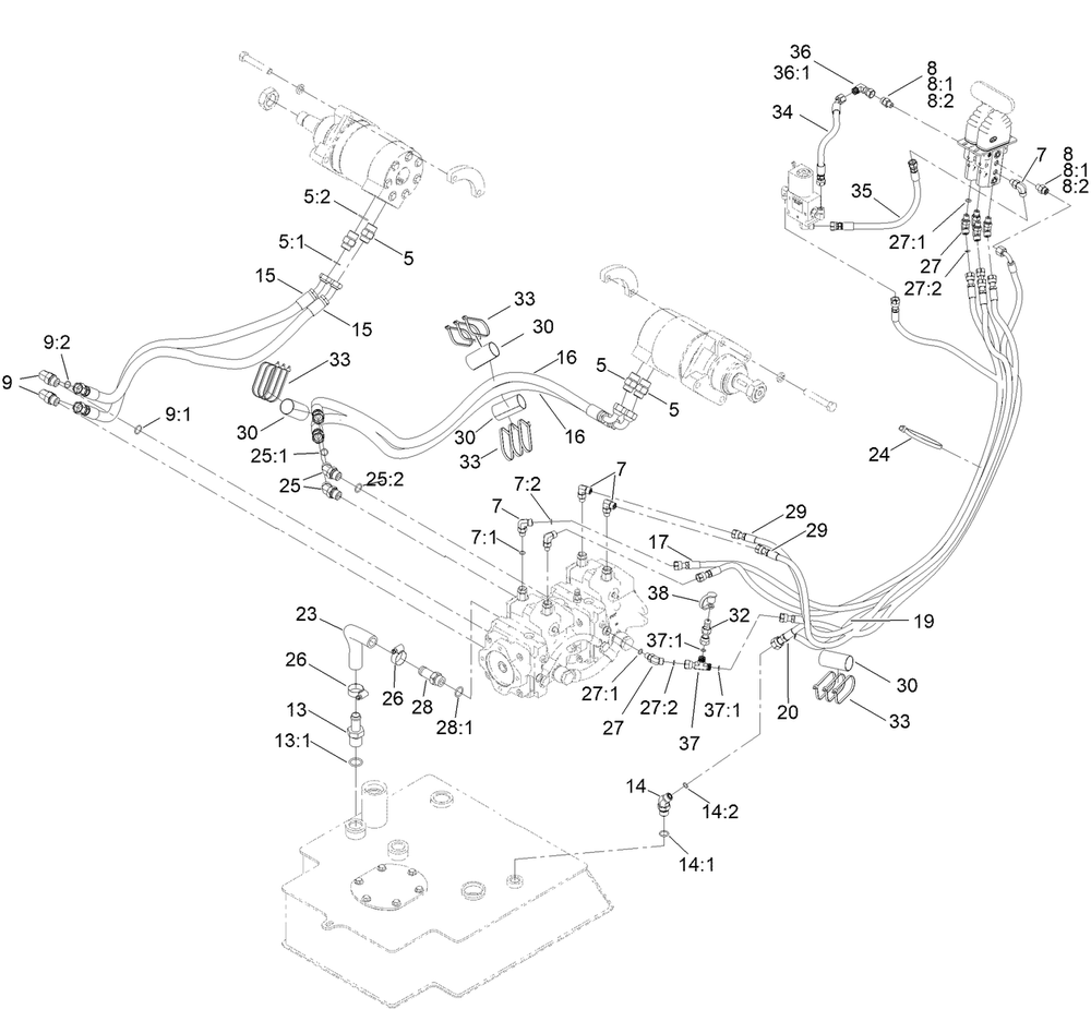 Hydraulic Hose Assembly Diagram and Parts List for 22327 412900000 - 999999999 Toro Lawn Tractor Accessories