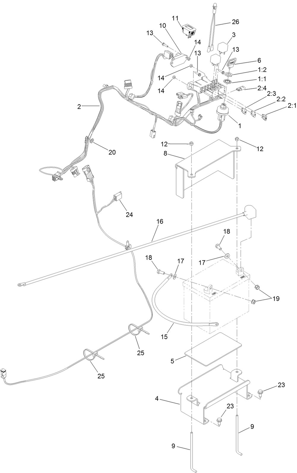 Electrical Assembly Diagram and Parts List for 23214 404320000 - 405799999 Toro Stump Grinder