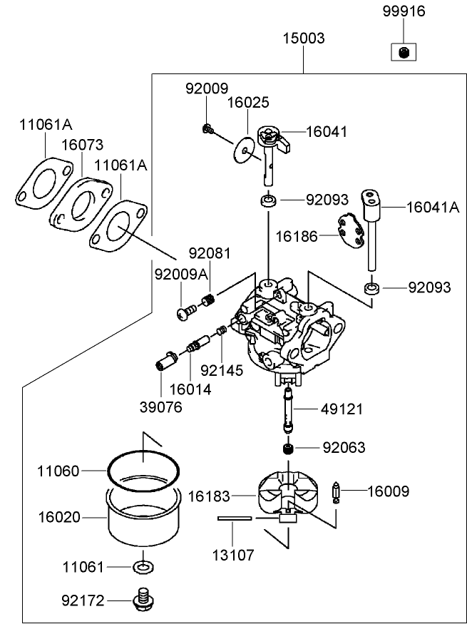 Carburetor Assembly Diagram and Parts List for 22200TE (310000001-310999999)(2010) Toro Lawn Mower