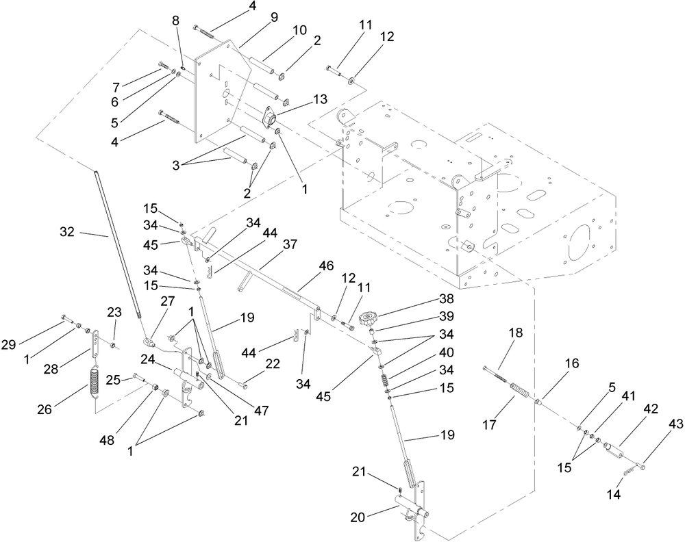 Pivot And Linkage Assembly Diagram and Parts List for 39984 (280000001-280999999)(2008) Toro Lawn Mower