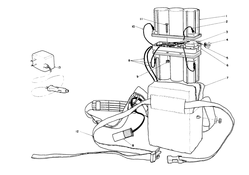 Battery Pack Assembly Diagram and Parts List for 51780 0000001 - 0999999 Toro Trimmer