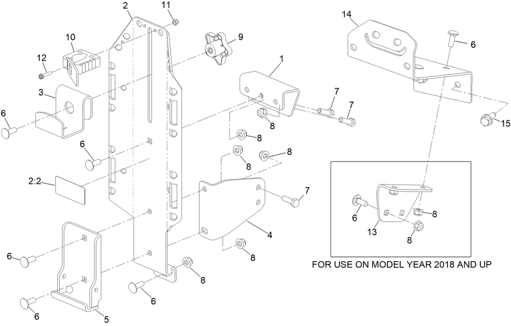 Bucket Mount Assembly Diagram and Parts List for 145-3687  Toro Lawn Tractor