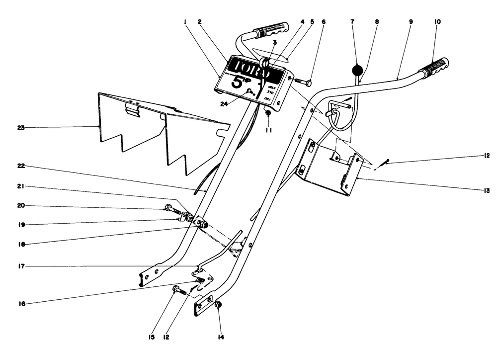 Handle Assembly Diagram and Parts List for 58235 5000001 - 5999999 Toro Tiller