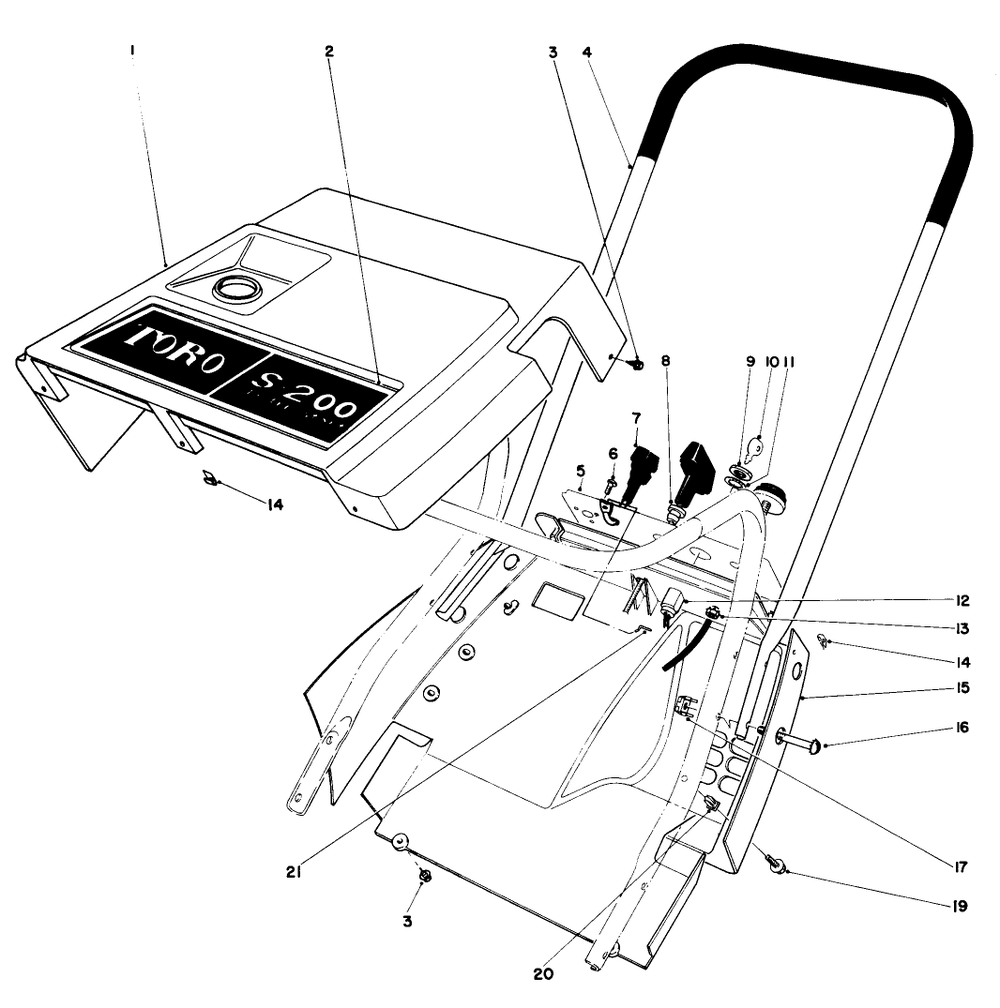 Shroud & Handle Assembly (Model 38130) Diagram and Parts List for 38130 0015001 - 0499999 Toro Snow Blower