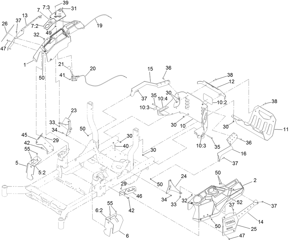 Control Console And Guard Assembly Diagram and Parts List for 77260 400000000-410199999 Toro Lawn Tractor