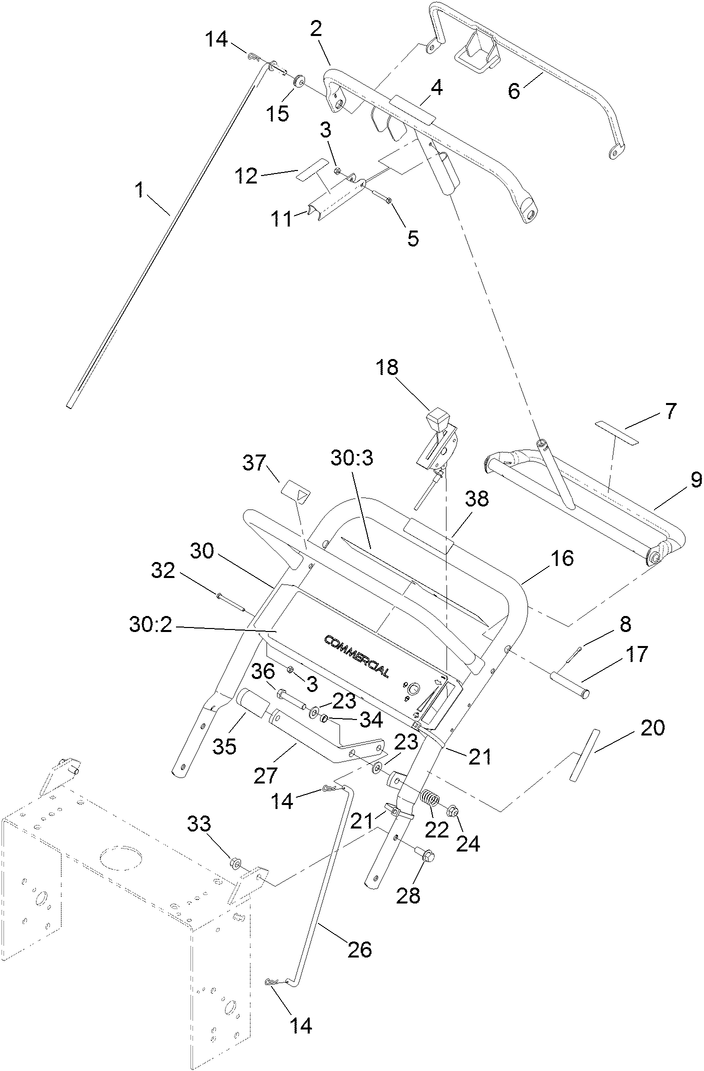 Handle And Control Assembly Diagram and Parts List for 39674 400000000-404319999 Toro Lawn Mower