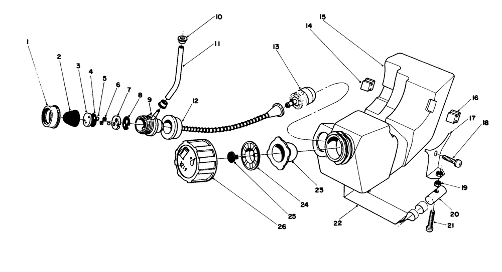 Fuel Tank Assembly Diagram and Parts List for 51643 6000001 - 6999999 Toro Trimmer