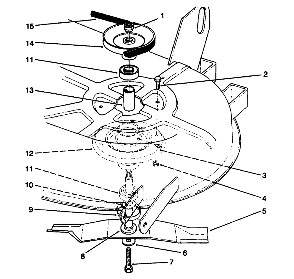 Blade & Spindle Assembly Diagram and Parts List for 78215 3900001 - 3999999 Toro Lawn Tractor