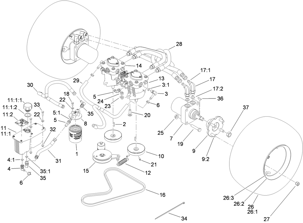 Traction Drive Assembly Diagram and Parts List for 79534 (310000001-310999999)(2010) Toro Lawn Mower