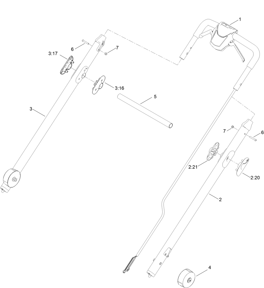 Handle Assembly Diagram and Parts List for 21836 321000001 - 321999999 Toro Lawn Mower