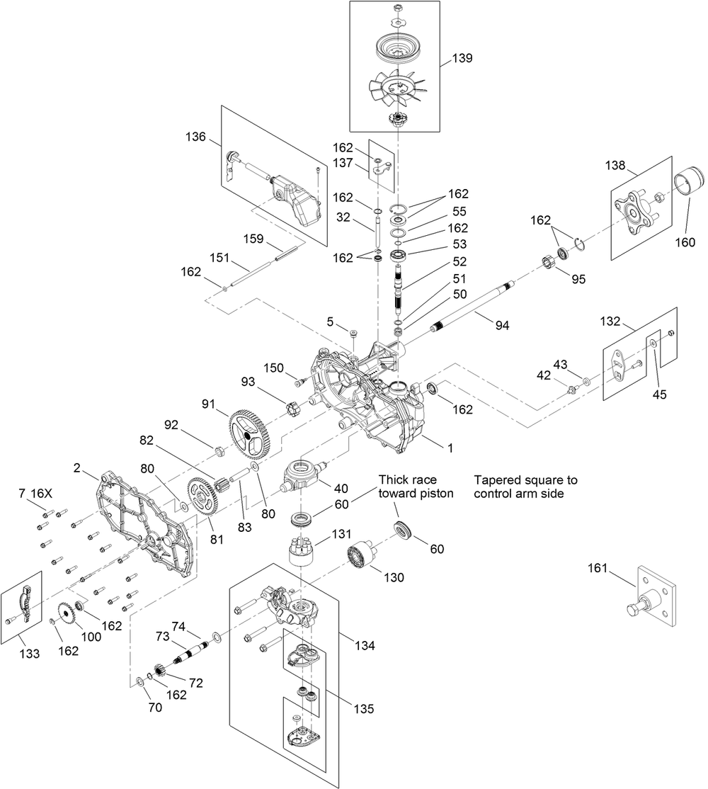 Right Hand Hydro Transaxle Assembly No. 119-3331 Diagram and Parts List for 74785 400000000 - 999999999 Toro Lawn Tractor