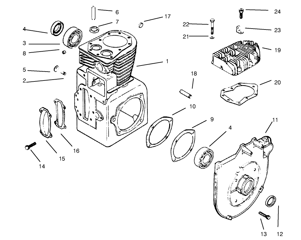Crankcase And Cylinder Head Diagram and Parts List for 73402 7900001 - 7999999 Toro Lawn Tractor