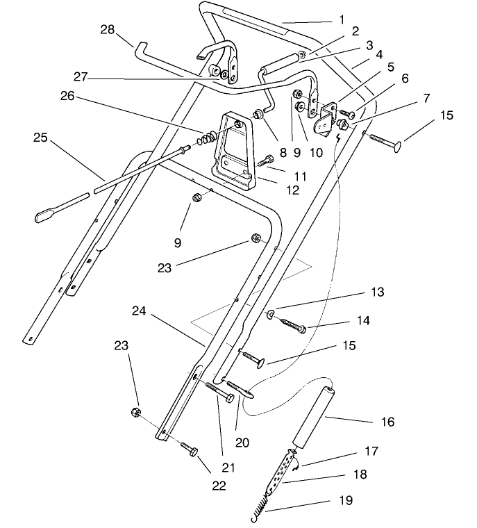 Handle Assembly Diagram and Parts List for 38436 7900001 - 7999999 Toro Snow Blower