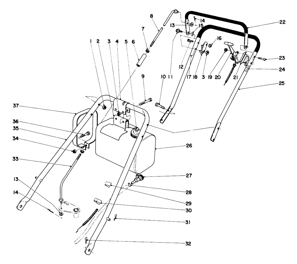 Handle Assembly S. P. Model Diagram and Parts List for 23100 0000001 - 0999999 Toro Lawn Mower