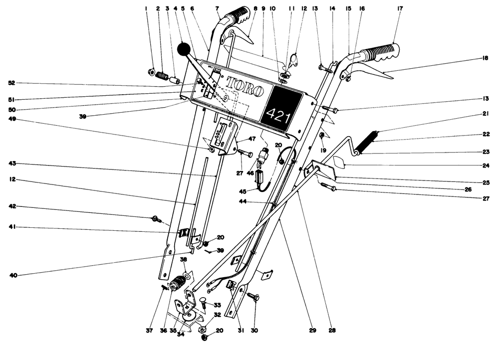Handle Assembly Diagram and Parts List for 38240 9000001 - 9999999 Toro Snow Blower