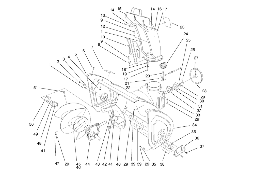 Auger And Housing Assembly Diagram and Parts List for 38083 8900001 - 8999999 Toro Snow Blower