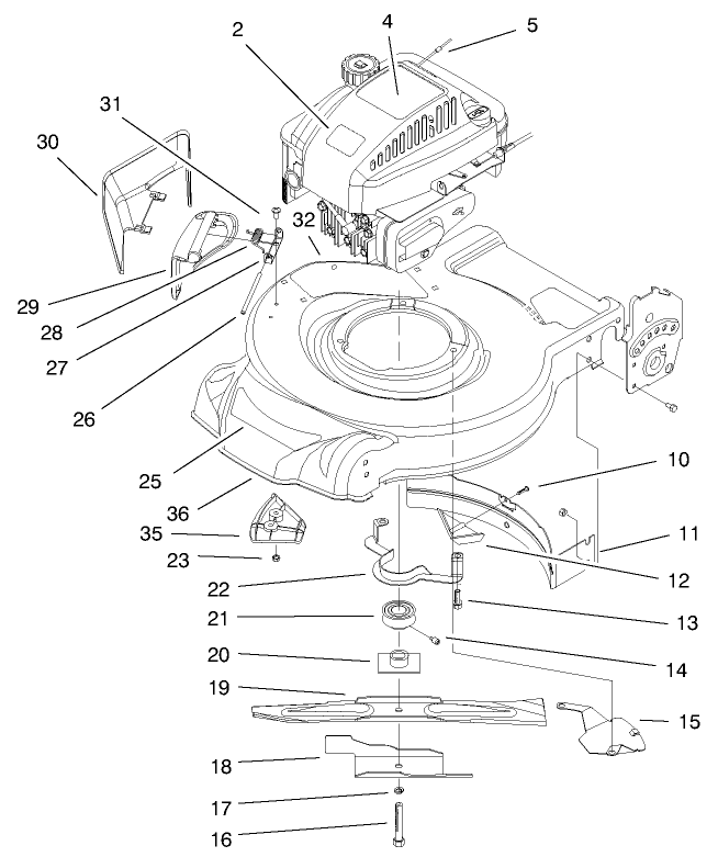 Engine & Blade Assembly Diagram and Parts List for 20027 9900001 - 9999999 Toro Lawn Mower