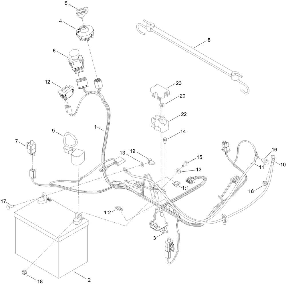 Electrical Assembly Diagram and Parts List for 75750TA 400000000 - 999999999 Toro Lawn Tractor
