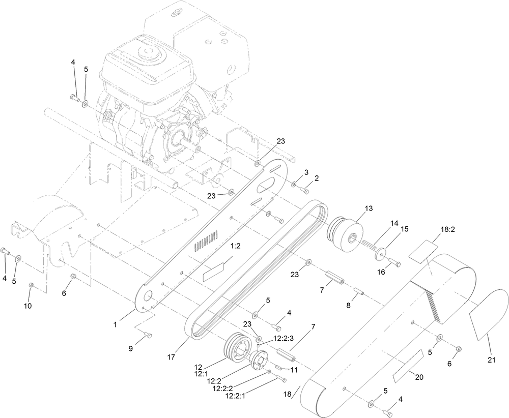 Belt Drive Assembly Diagram and Parts List for 22615HD 400000000 - 401999999 Toro Stump Grinder