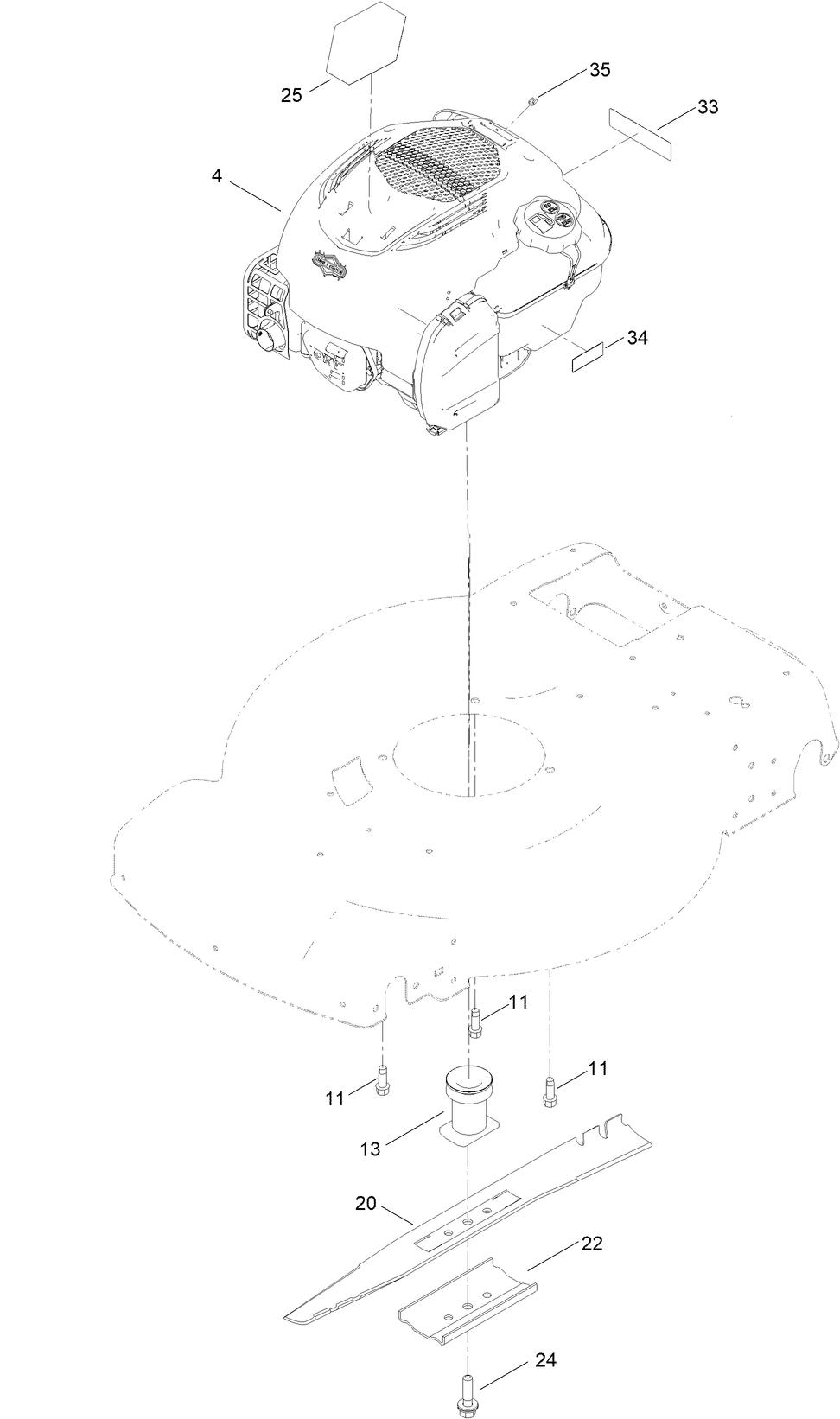 Engine And Blade Assembly Diagram and Parts List for 21465 411961728 - 412899999 Toro Lawn Mower