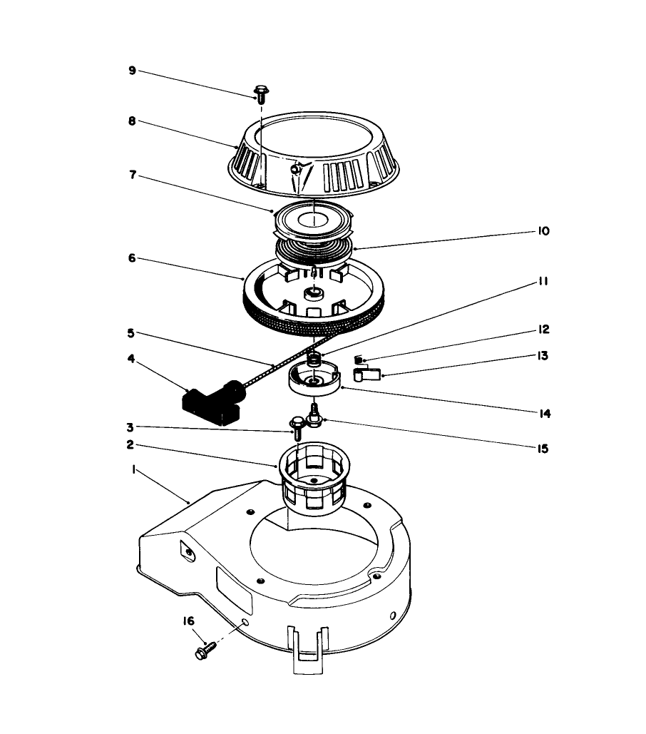 Recoil Assembly Diagram and Parts List for 20745C 5000001 - 5999999 Toro Lawn Mower