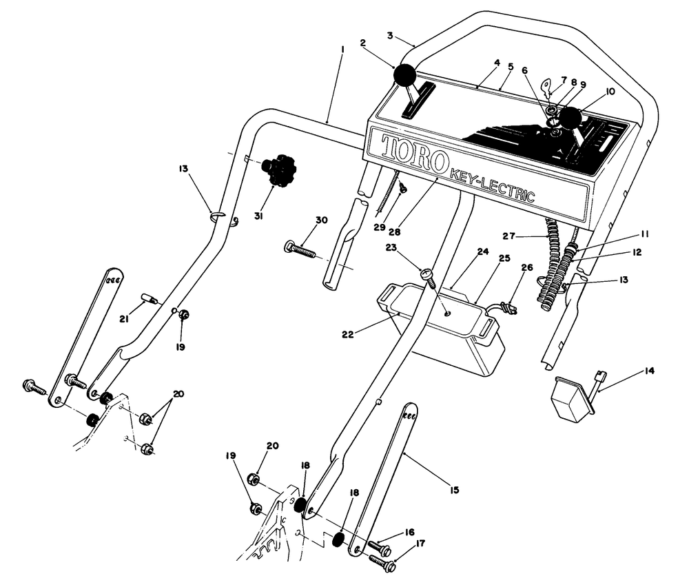 Handle Assembly Diagram and Parts List for 20718C 5000001 - 5999999 Toro Lawn Mower