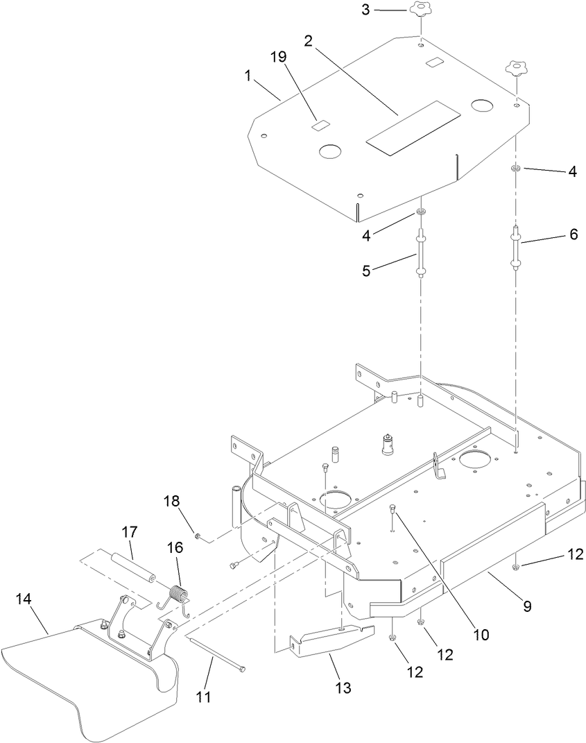 Deck And Shield Assembly Diagram and Parts List for 30672 405670000-410299999 Toro Lawn Mower