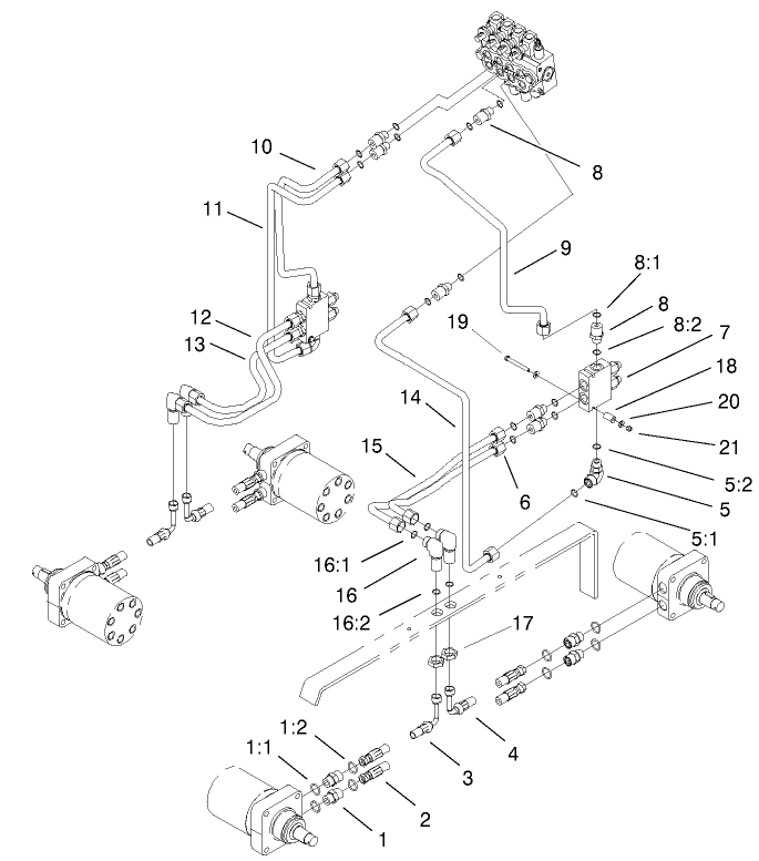 Hydraulic Motor Assembly Diagram and Parts List for 22303TE 990001 - 999999 Toro Lawn Tractor Accessories