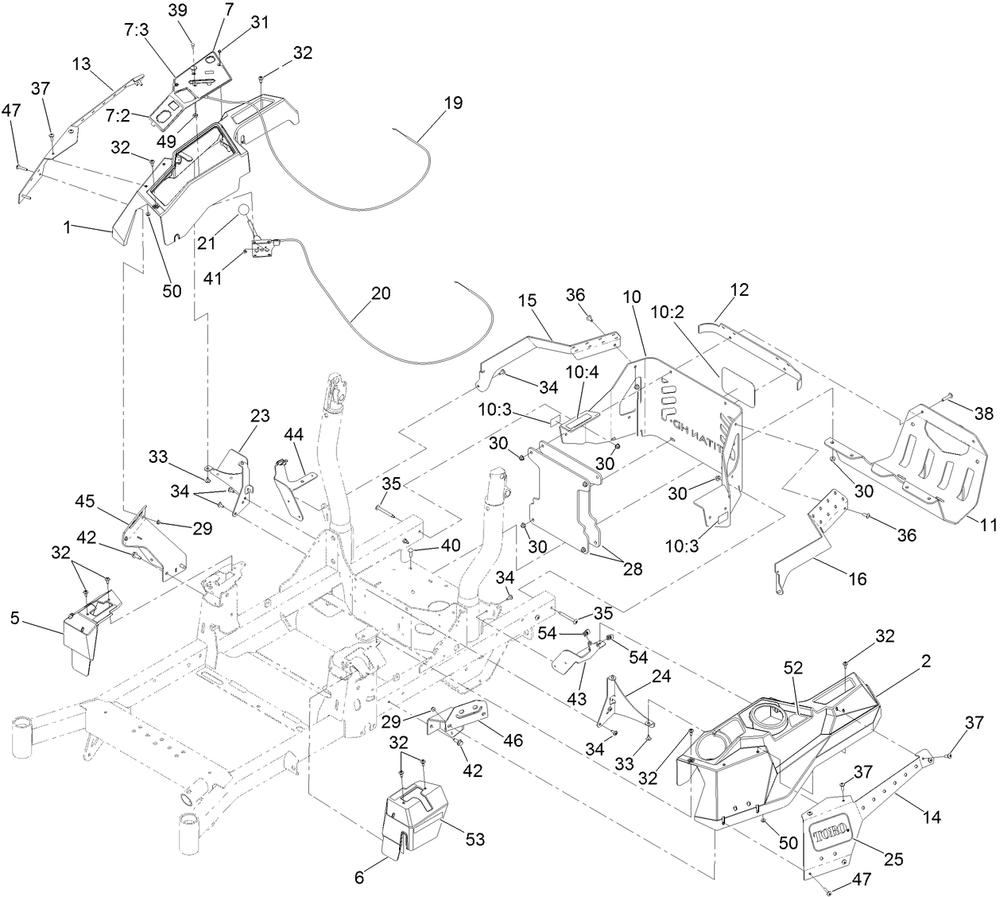 Control Console And Guard Assembly Diagram and Parts List for 74463 400000000-402099999 Toro Lawn Tractor