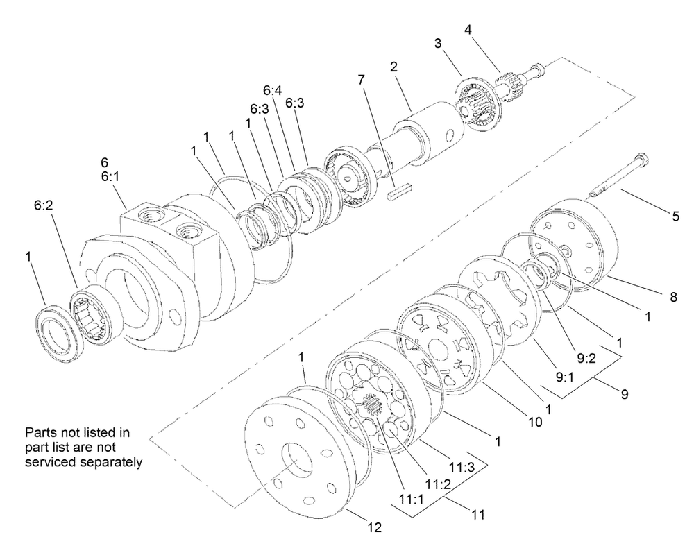 Hydraulic Motor Assembly No. 105-4573 Diagram and Parts List for 23102 318000001 - 318999999 Toro Cultivator
