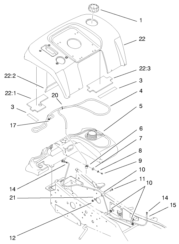Fender And Fuel System Assembly Diagram and Parts List for 73540 8900001 - 8999999 Toro Lawn Tractor