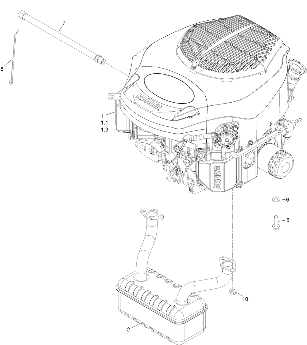 Engine Assembly Diagram and Parts List for 75749 400000000 - 412599999 Toro Lawn Tractor
