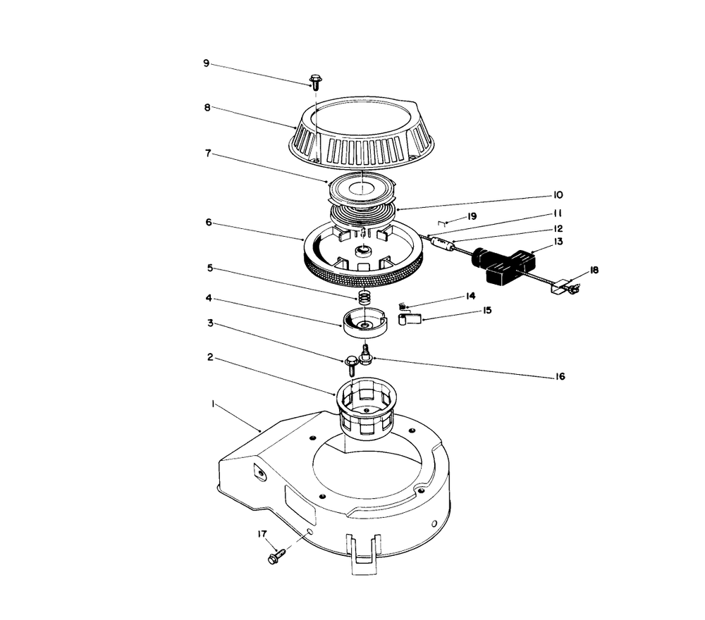 Recoil Assembly (Model No. 47pk9-1) Diagram and Parts List for 20680 0000001 - 0999999 Toro Lawn Mower