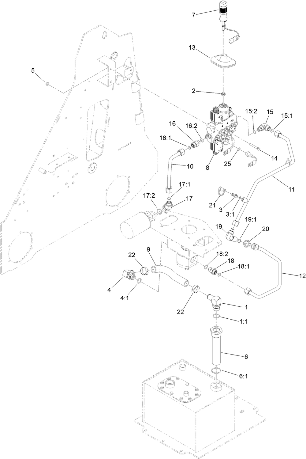 Hydraulic Loader Valve Assembly Diagram and Parts List for 22219 400000000 - 999999999 Toro Lawn Tractor Accessories