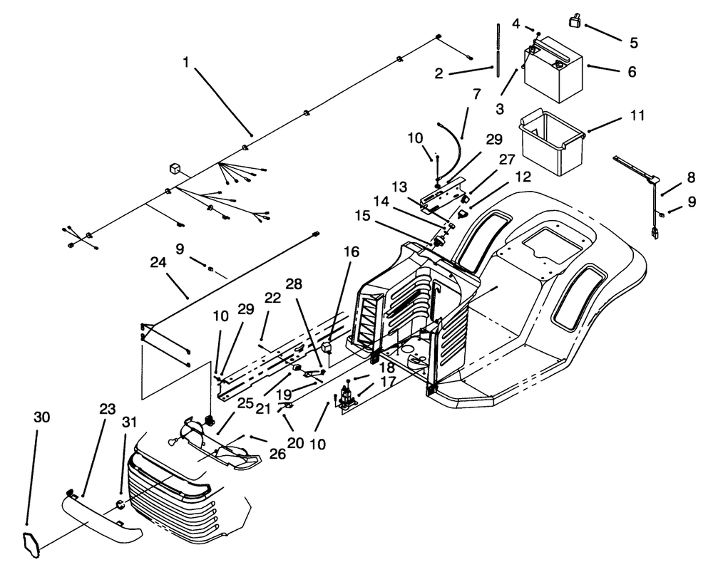 Electrical Assembly Diagram and Parts List for 71184 5900001 - 5910000 Toro Lawn Tractor