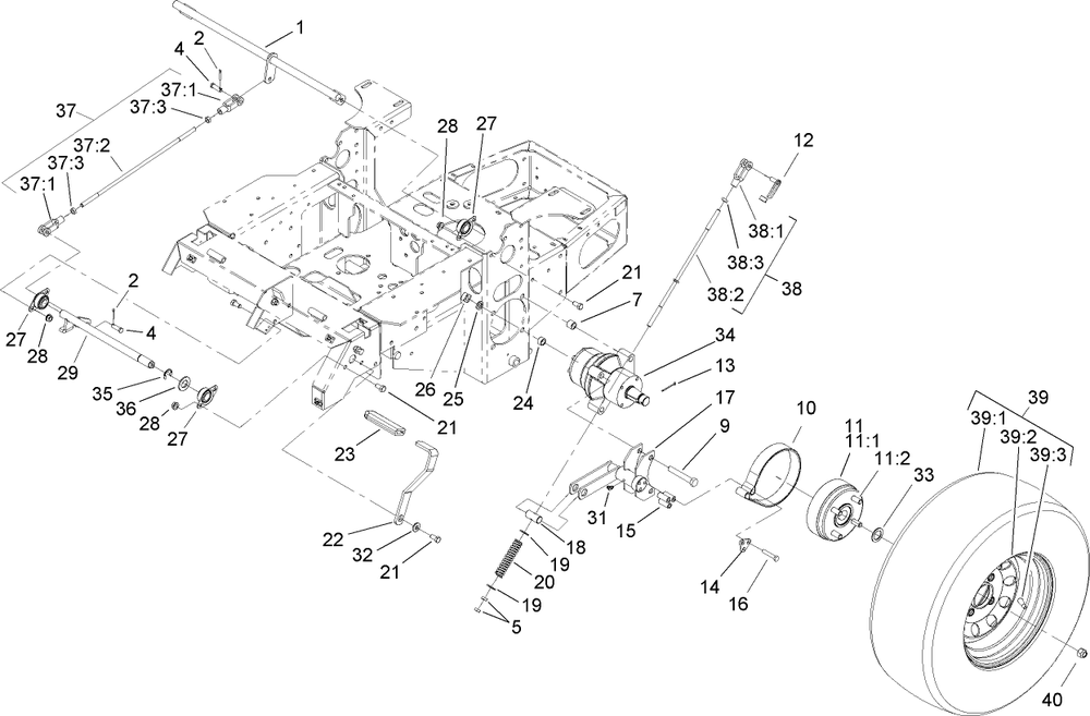 Parking Brake Assembly Diagram and Parts List for 74416 (250000001-250005000)(2005) Toro Lawn Mower