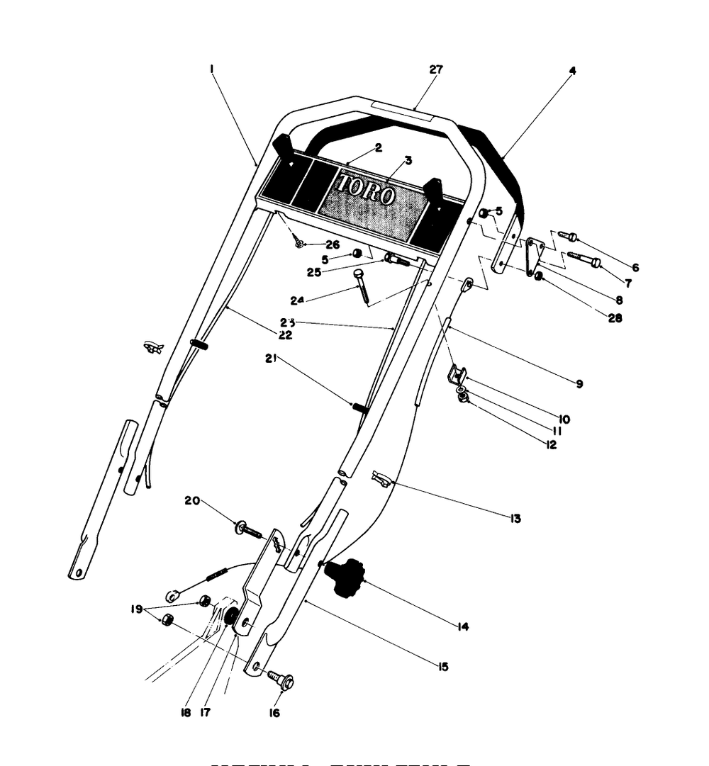 Handle Assembly Diagram and Parts List for 20710 1000001 - 1999999 Toro Lawn Mower