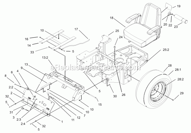 Main Frame Assembly Diagram and Parts List for 74179 230005001-230006000 Toro Lawn Mower