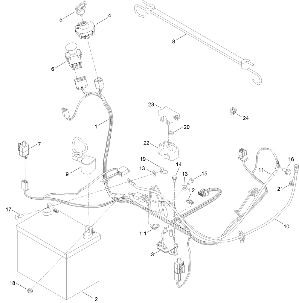 Electrical Assembly Diagram and Parts List for 74687 408976622 - 410149999 Toro Lawn Tractor