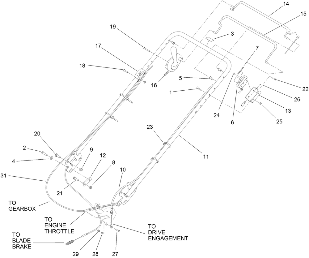 Handle Assembly Diagram and Parts List for 22203TE (312000001-312999999)(2012) Toro Lawn Mower