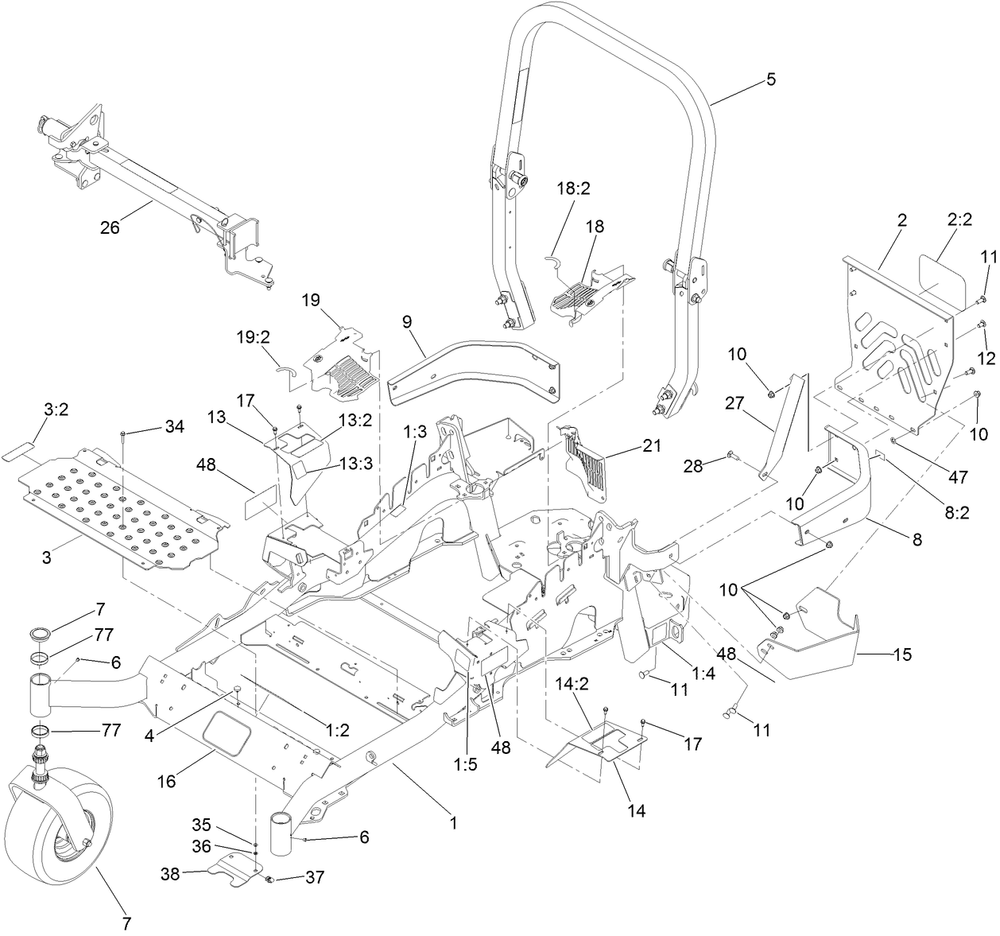 Frame, Caster And Z Stand Assembly Diagram and Parts List for 74919TE (316000001-316999999)(2016) Toro Lawn Mower