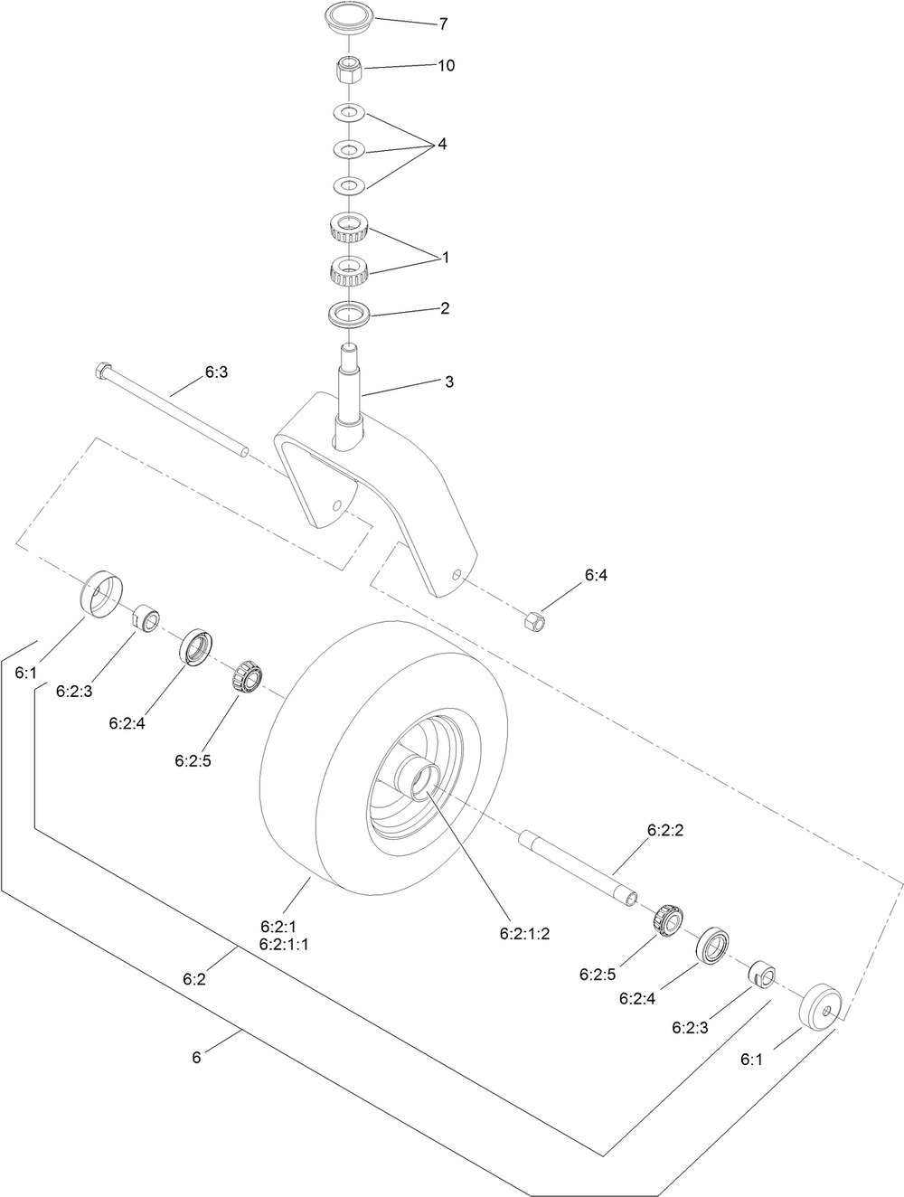 Caster Wheel And Fork Assembly Diagram and Parts List for 74952 403319825-999999999 Toro Lawn Mower