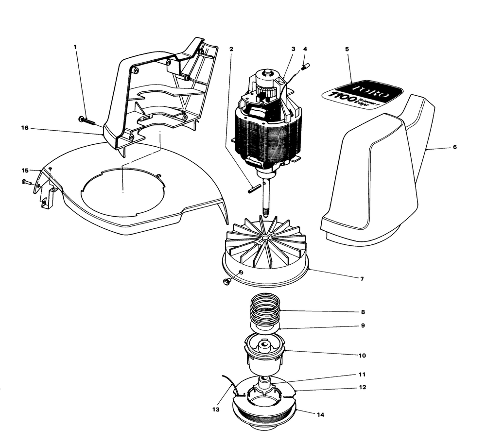 Motor And Housing Assembly Diagram and Parts List for 51300 9000001 - 9999999 Toro Trimmer