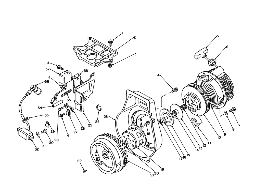 Recoil Starter Assembly Diagram and Parts List for 62012 4000001 - 4999999 Toro Generator