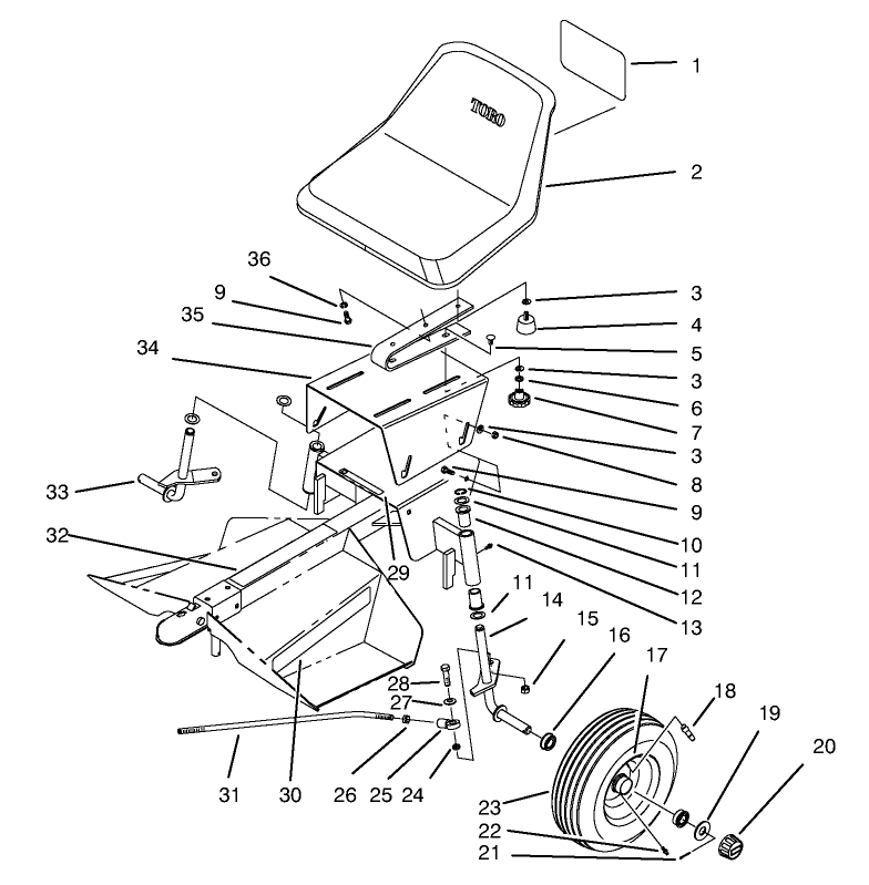 Seat And Wheel Assembly Diagram and Parts List for 30123 690001 - 699999 Toro Lawn Tractor Accessories