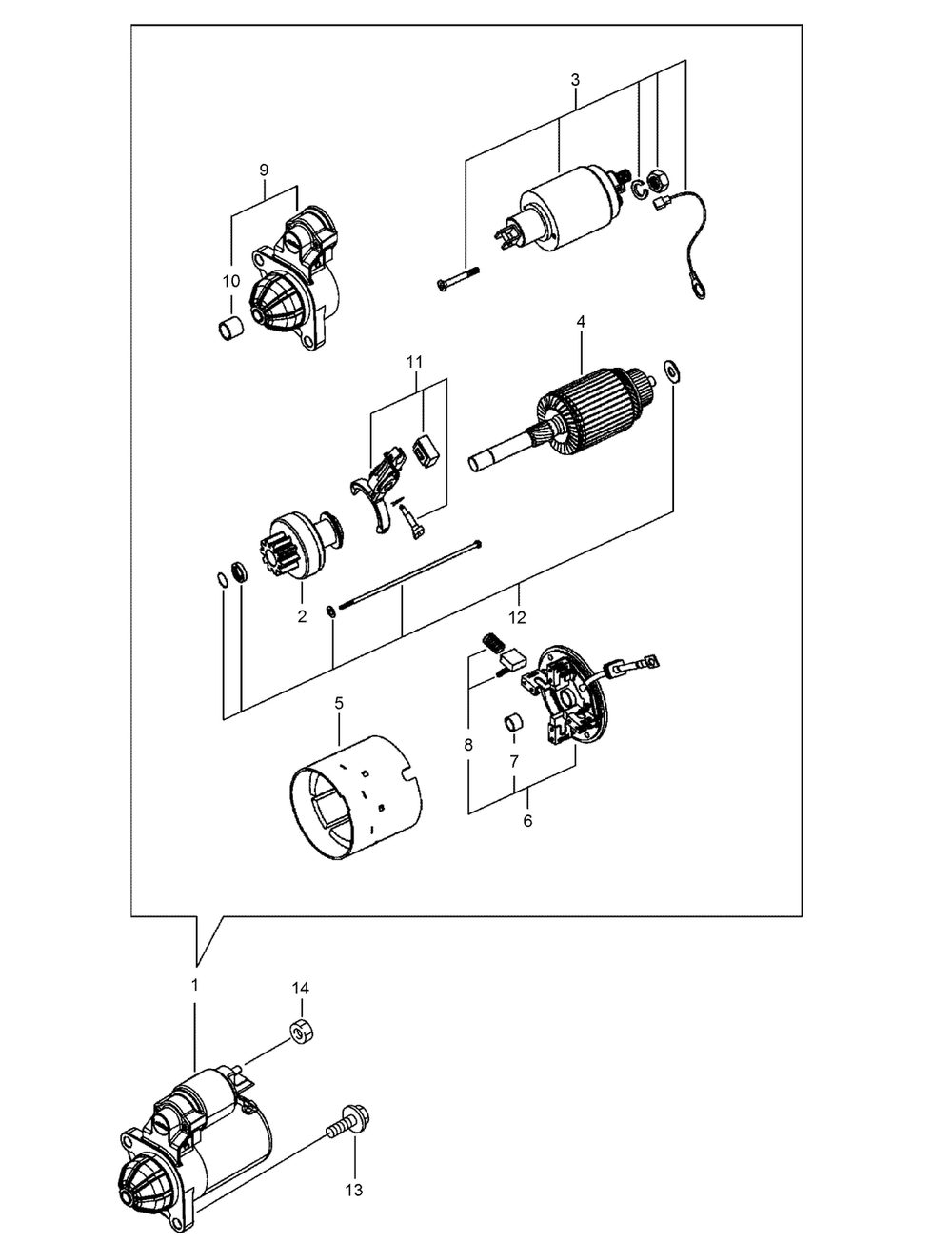 Starter Motor Assembly Diagram and Parts List for 23897 400000000 - 999999999 Toro Lawn Tractor Accessories